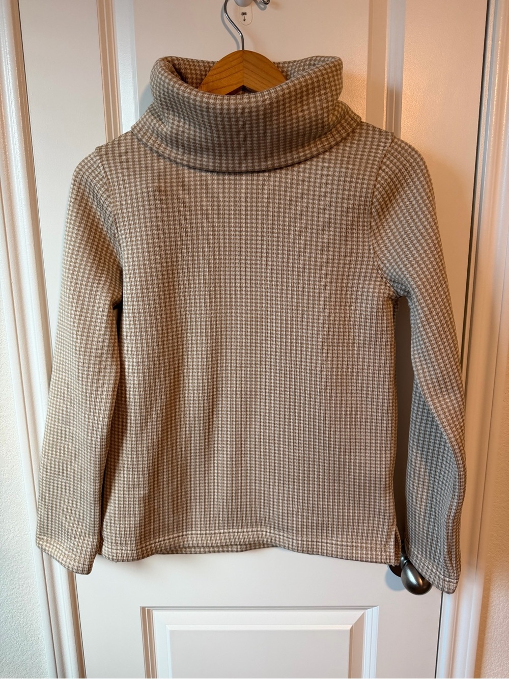 J. Crew Cream and Tan Houndstooth Turtleneck Sweater